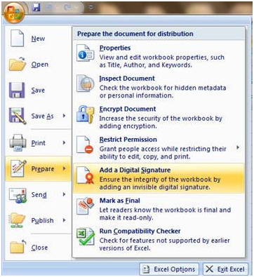 create a digital signature in excel